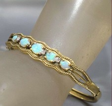 6Ct Oval Opal &amp; Simulated Diamond Tennis Bracelet 14k gold-plated silver... - £125.90 GBP