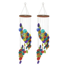 Set of 2 Dyed Capiz Shell 26 Inch Long Spiral Wind Chimes Rainbow Colors - £31.60 GBP