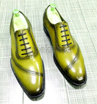 Handmade Men’s Leather Oxford Wingtip Yellow Derby Whole Cut Dress New Shoes-74 - $218.49