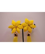 NIB Une Douce Bright Yellow Beaded Tassel Flower Dangle Pierced Earrings... - £15.17 GBP