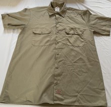Dickies Work Shirt Mens M Tan Beige Short Sleeve Button Up Workwear Casual - $18.70