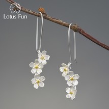 Wedding Fresh Elegant Forget-me-not Flower Dangle Earrings For Women 925 Sterlin - £38.83 GBP