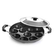 Appam Patra 2 Side Handle Non-Stick 12 Cavity with Stainless Steel Lid - $26.63