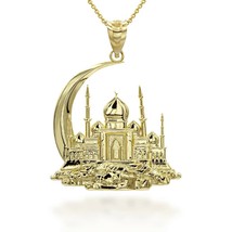 14K Solid Gold Islamic Crescent Moon Hilal Ibn Ali Mosque Pendant Necklace - £199.02 GBP+