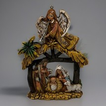 Nativity Christmas Ornament Carved Wood Look 5&quot; Colorful Holy Family Rustic - $13.10