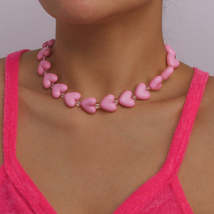 Pink &amp; Clear Heart Station Choker Necklace - £11.18 GBP