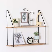 Rustic Wood Floating Wall Shelf with Metal Brackets - 2-Tier Storage - $64.99