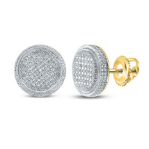 Yellow-tone Sterling Silver Mens Round Diamond Disk Circle Earrings 1/4 Cttw - £107.95 GBP