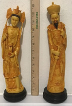 Vtg Pair  of Hand carved resin Chinese Emperor and Empress 13 1/2 “ Tall - £103.30 GBP