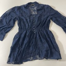 Anthropologie Fei Sheer Shirt Sz 8 Womens Silk-cotton Navy Blue Casual Top - $18.88