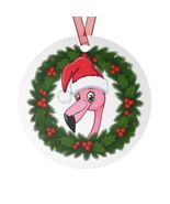 Cute Flamingo Christmas Ornament – Festive Holiday Wreath Design Aluminu... - $363.77 MXN