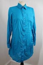 Lands End S 6-8 Bright Blue Cotton Button-Back Roll-Tab Sleeve Tunic Top - £21.26 GBP