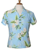 Two Palms Womens Hawaiian Shirt Sky Blue Floral Okalani Celeste Fitted Plus - £45.07 GBP
