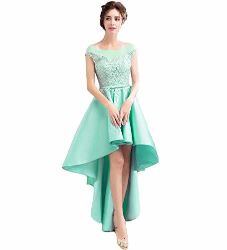 Sheer Cap Sleeves Bateau Lace High Low Prom Homecoming Party Dresses Mint US 2
