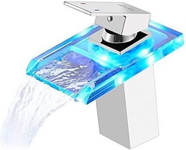 Rovogo Color Changing Led Faucet For Bathroom Sink, Waterfall Type, Chrome - £51.95 GBP