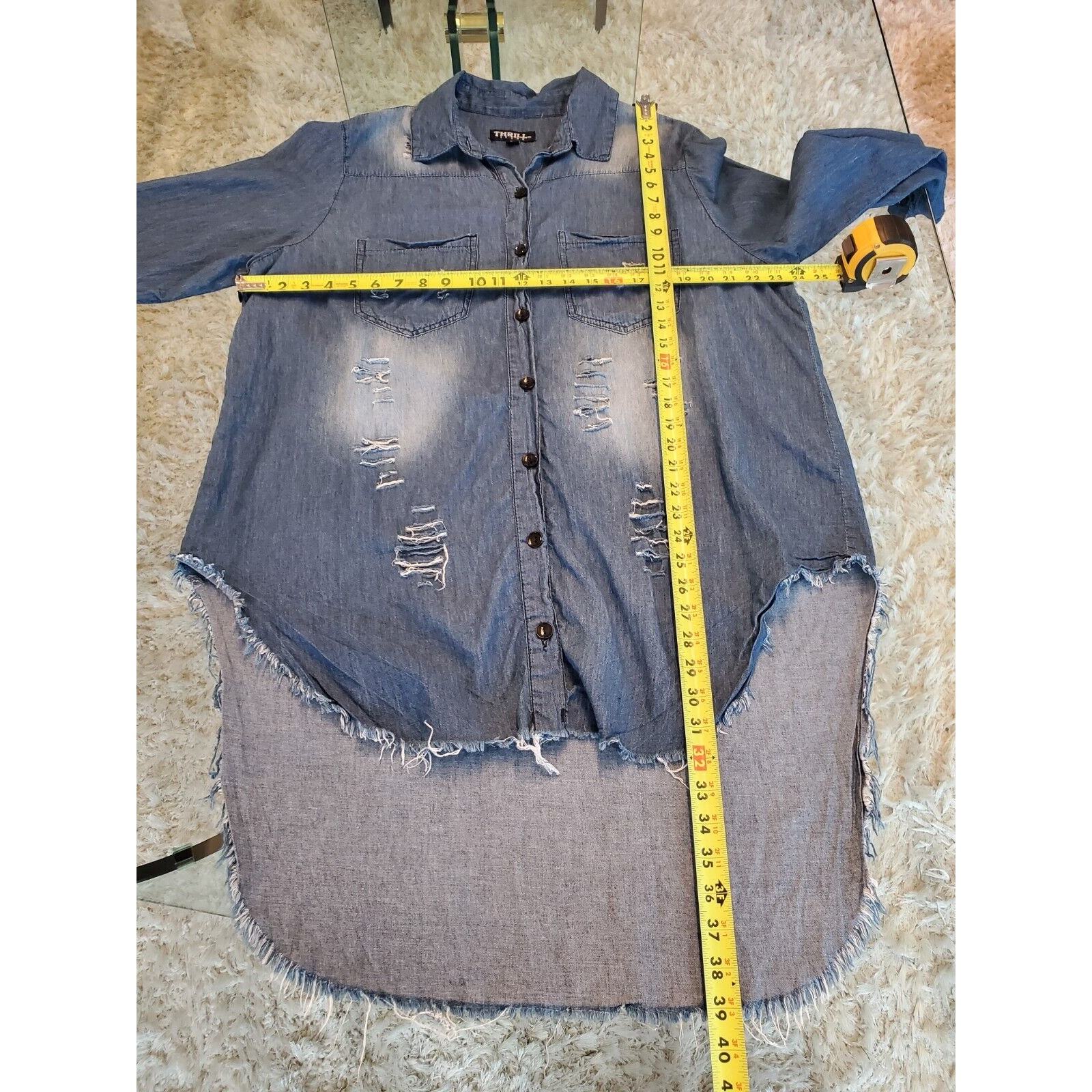Thrill Jeans Distressed Blue Cotton Collared Long Sleeve Button Down Shirt 2X Item image 15