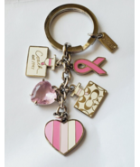 Coach Keychain Pink Cancer Ribbon Pink Swarovski Heart Nurses Cure Bottl... - £41.99 GBP