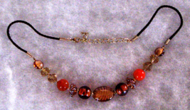 Antique Safari Murano Foile Wrapped Orange &amp; Honey Glass Bead Necklace 36-42&quot; - £19.78 GBP