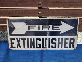 Vintage Painted Metal Fire Extinguisher Sign Black &amp; White 6.5&quot;x14&quot; Righ... - £27.05 GBP