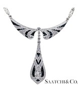 GIA Certified Diamond and Natural Sapphire in Platinum 950 Elegant Necklace - $32,907.60