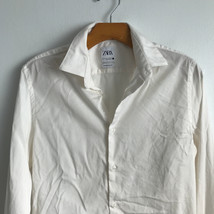 Zara White Shirt L White Slim Fit Long Sleeve Snap Button Cuff Collar Preppy - £22.19 GBP