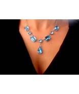 Aquamarine Blue Crystal Y Necklace in Platinum Regency Jewelry Georgian ... - £134.29 GBP