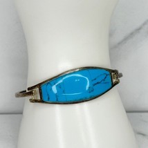 Vintage Alpaca Mexico Silver Tone Blue Faux Turquoise Hinge Bangle Bracelet - £19.32 GBP