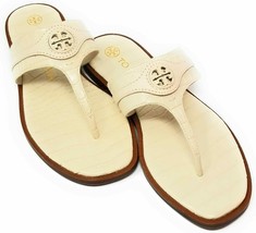 Tory Burch Womens Croc Leather Thong Welt Flat Sandals Flip Flops, Cream White - £149.44 GBP