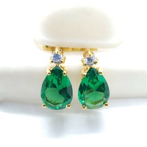 2.10Ct Pear-Cut Emerald, Simulated Diamond Solitaire Stud Earrings Gold Plated - £42.51 GBP