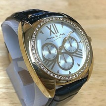 Unused Stylish Anna &amp; Ava Men Gold Tone Leather Analog Quartz Watch~New Battery - £11.97 GBP