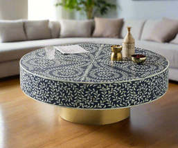 Heritage inlay floral pattern with brass metal base round coffee table  ... - $1,100.00+