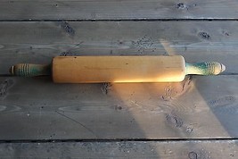 Vintage Wood Green Handle Rolling Pin - £29.09 GBP