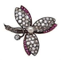Victorian 1.44ct Rose Cut Diamond Butterfly Christmas Anniversary Brooch - $492.02