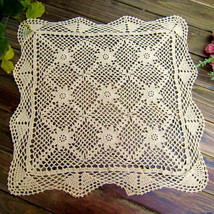 19.6&quot; Beige Vintage Cotton Handmade Square Lace Crochet Doily Doilies - £13.05 GBP