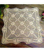 19.6&quot; Beige Vintage Cotton Handmade Square Lace Crochet Doily Doilies - $22.67 CAD