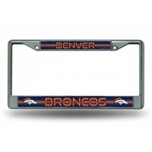 denver broncos nfl football logo glitter chrome license plate frame usa made - £22.41 GBP