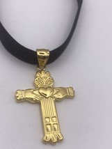 Vintage Celtic Claddaugh Cross Choker Golden Stainless Steel Necklace - £35.80 GBP