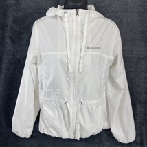 Columbia Women&#39;s Windbreaker White Jacket Size Small Waist Tie Hooded - £14.87 GBP