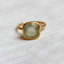 100% Green Prehnite 925 Sterling Silver Gold Plated Ring Handmade Everyday Ring - £74.95 GBP