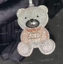 Custom Name Teddy Pendant 925 Sterling Silver 3.55 Ct Round Cut Real Moissanite - £340.27 GBP