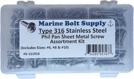 Type 316 Stainless Steel Phillips Pan Sheet Metal Screw Kit Marine Bolt,... - £40.09 GBP