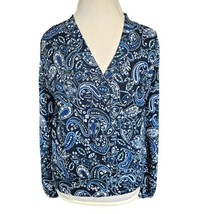 Ann Taylor Factory M Blue Paisley Blouse Faux Wrap Vneck Longsleeve Gauze NWT - £17.25 GBP