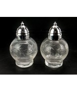 Glass Ball Shape Salt &amp; Pepper Shakers, Metal Lids, Embossed Floral, 195... - $33.54 CAD
