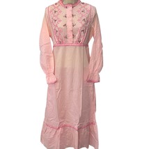 Vintage Sutex Nightgown House Dress 70s Style Pink Size S Maxi Embroidered  - $34.60