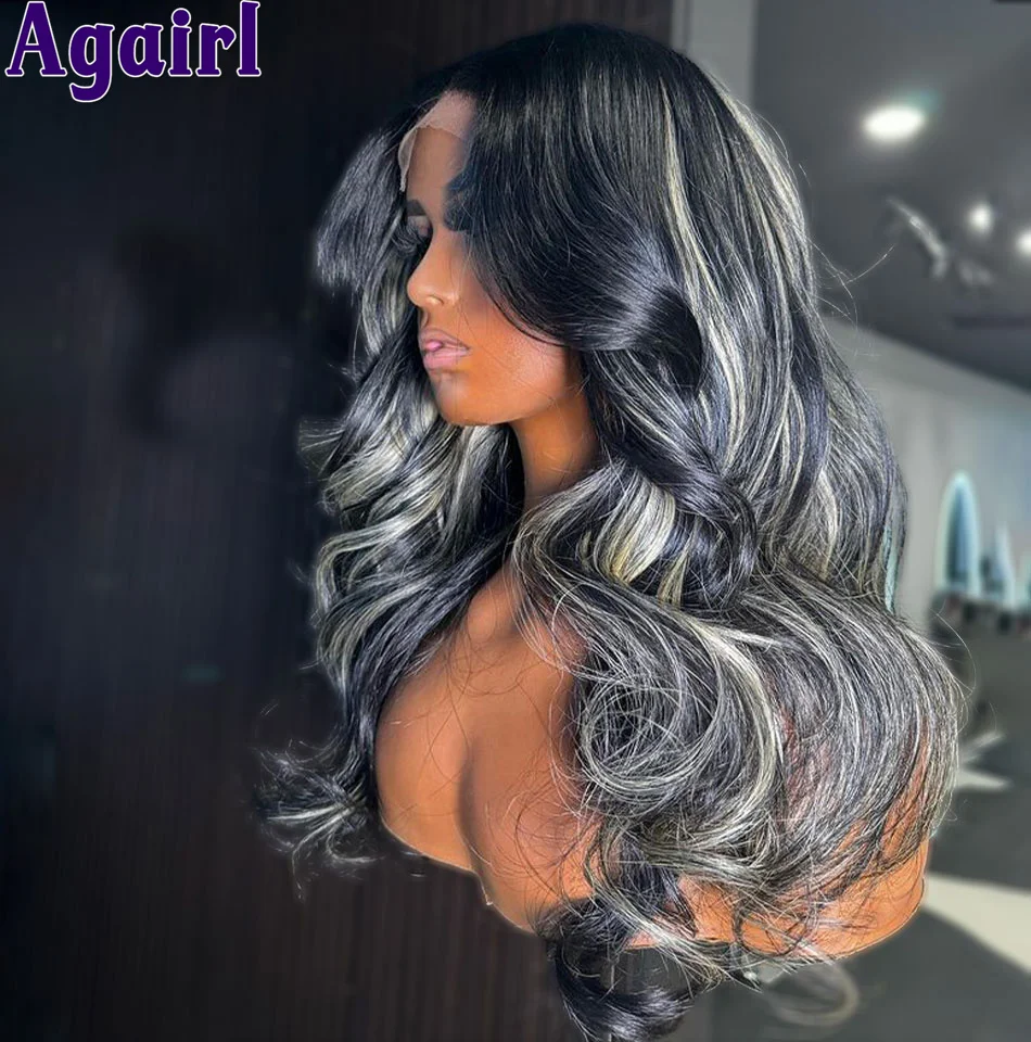 1B/Grey Highlight 13x4 Glueless Wig Human Hair Ready to Wear 6X4 Lace Closu - £73.39 GBP+