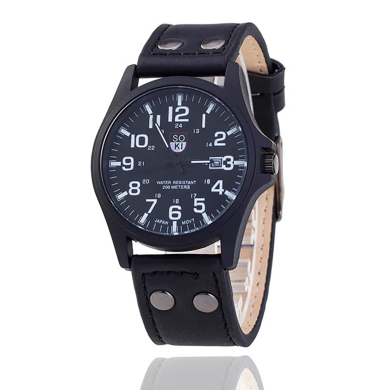Casual Leather Strap Number Dial Quartz Wristwatch Fashion Men Watches f... - $15.80
