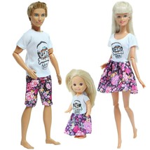 3 Set Doll Outfits Couples Family Wear Flower Pattern for Barbie,Ken,Kelly Dolls - £6.08 GBP