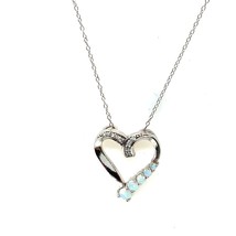 Sterling Silver Signed 925 FAS Thailand CZ Opal Heart Pendant Necklace 18 - £29.84 GBP