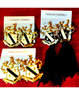 Beautiful gold and silver Crest symbol earrings~one with tassels - $52.36 CAD