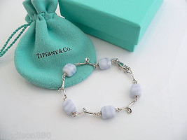 Tiffany &amp; Co Silver Blue Chalcedony Bracelet Bangle Gemstone Gift Pouch Love - £476.26 GBP